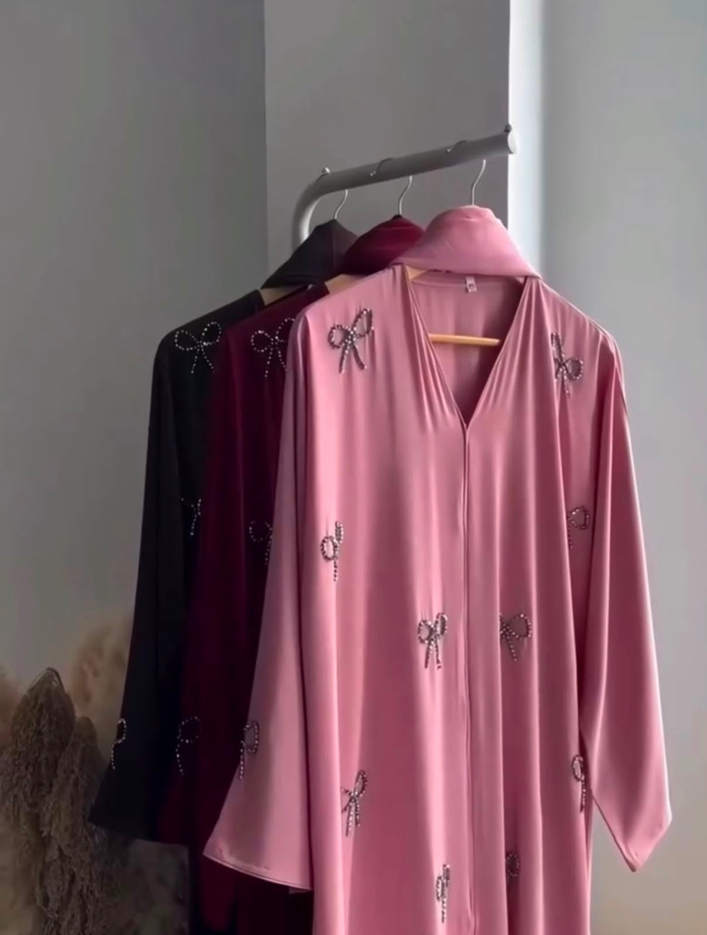 Pack Of 3 Bow Abaya With Scarf