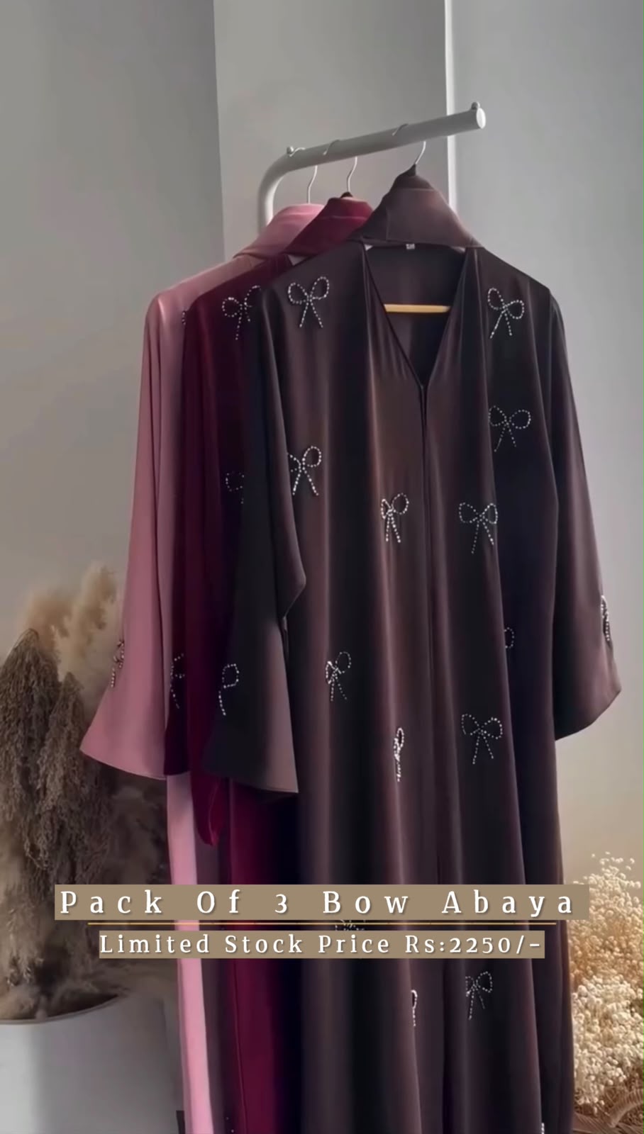 Pack Of 3 Bow Abaya With Scarf