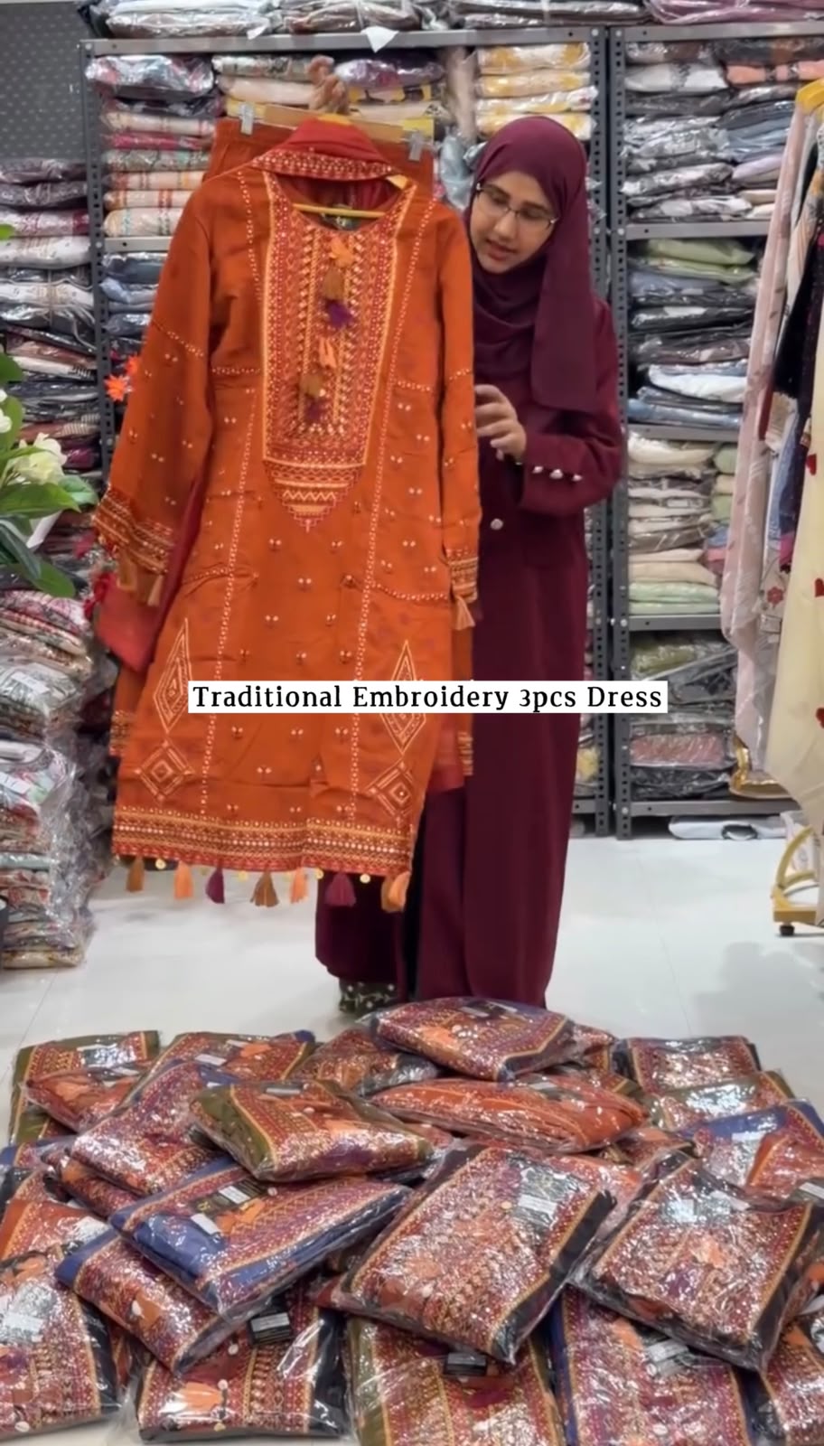 Multicolor Afghani Embroidered Dress 3 Piece