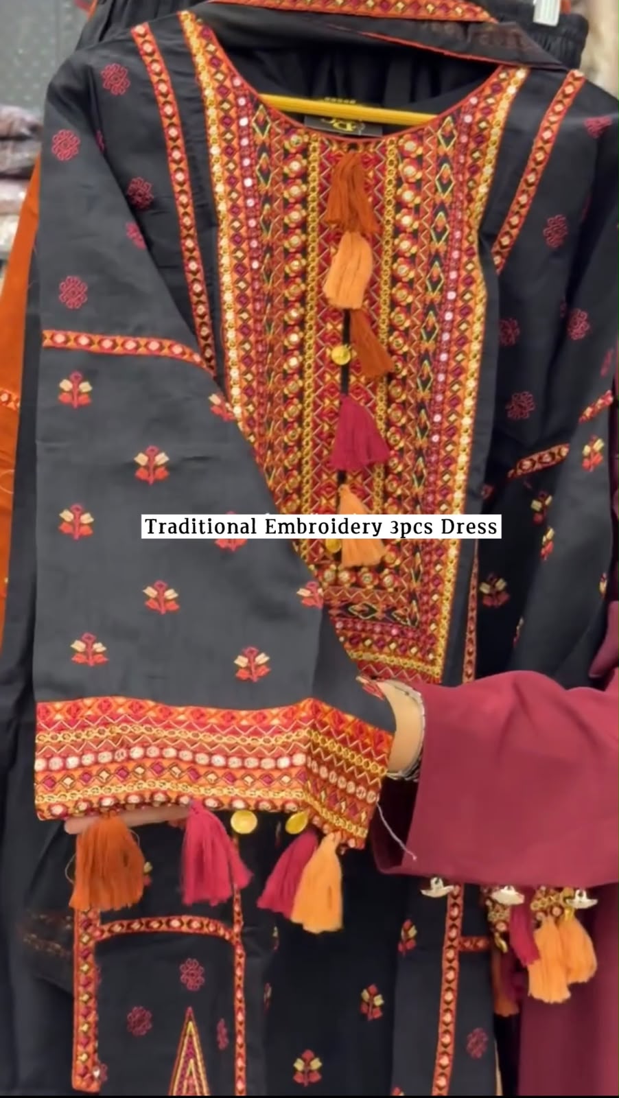 Multicolor Afghani Embroidered Dress 3 Piece