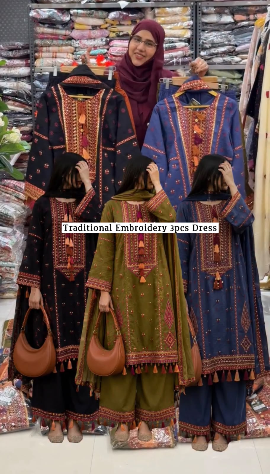 Multicolor Afghani Embroidered Dress 3 Piece