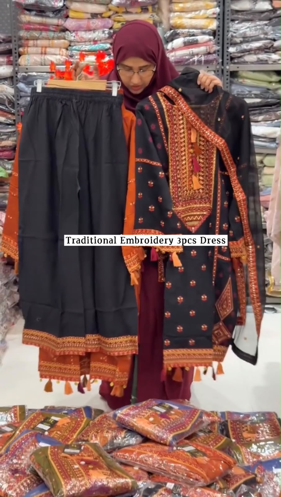 Multicolor Afghani Embroidered Dress 3 Piece