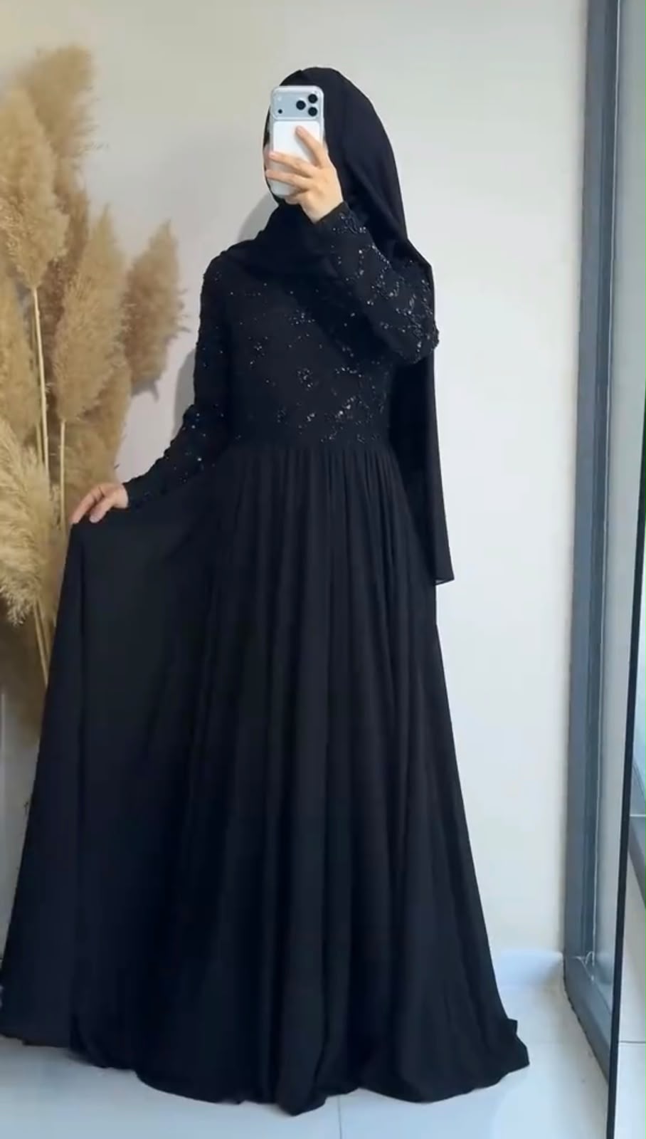 Fully Coverd Black Flayer Frock With Scarf