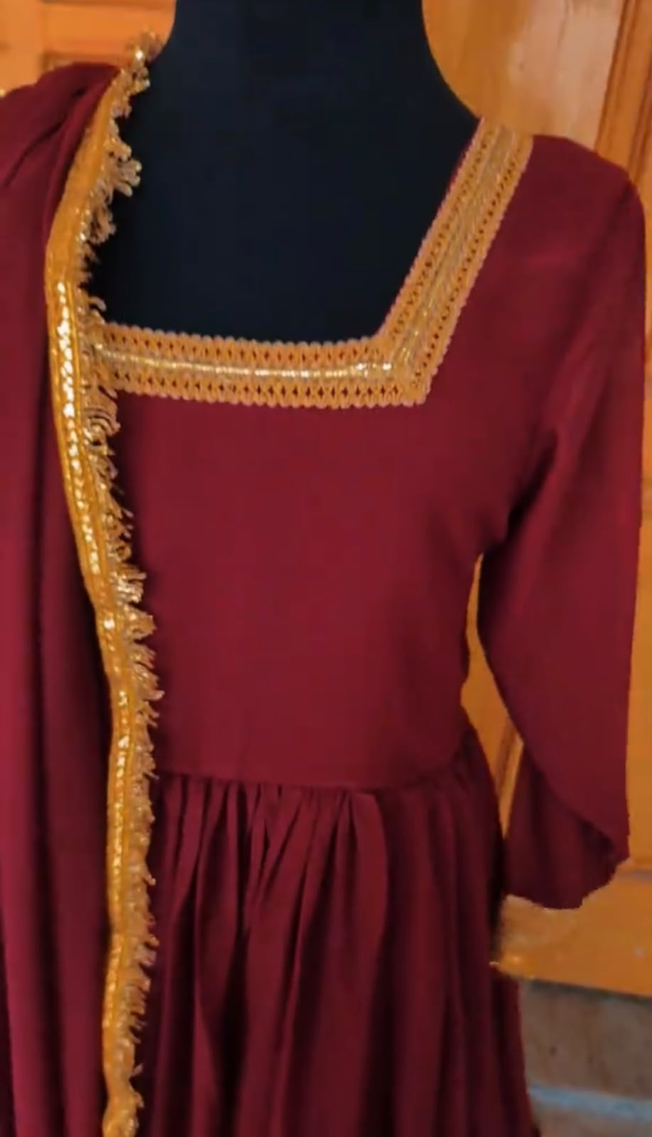 Elegant Maroon Frock With Dupatta