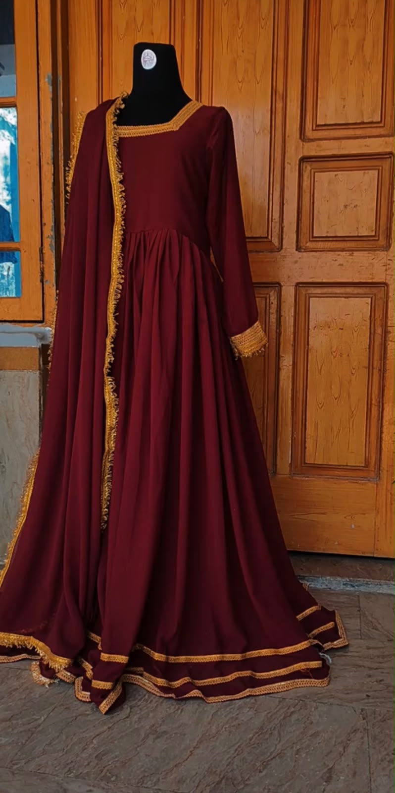Elegant Maroon Frock With Dupatta