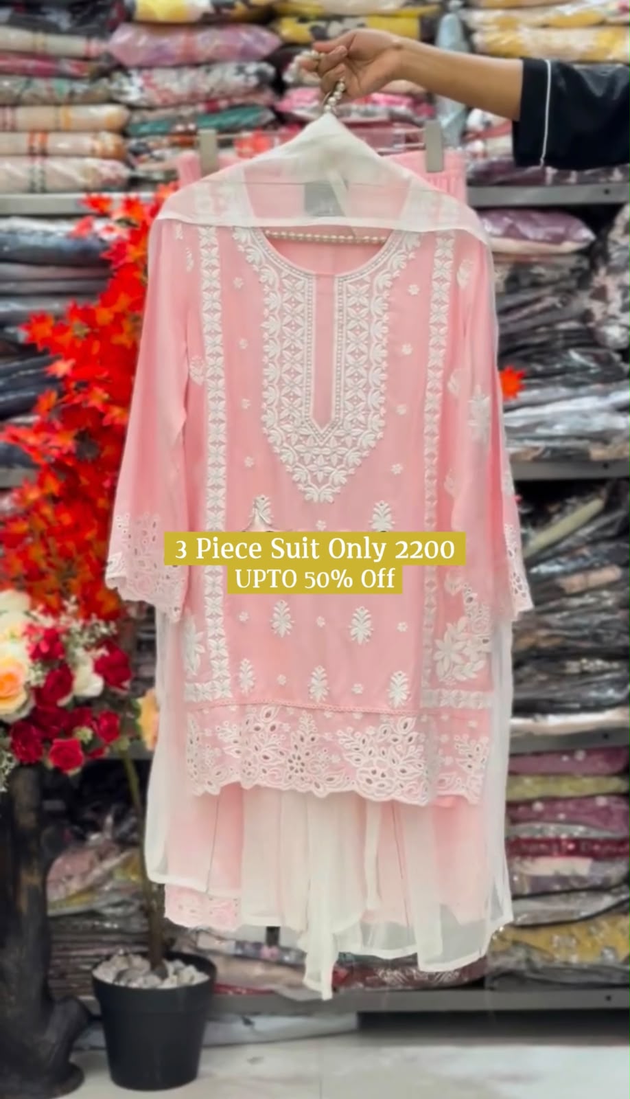 Chikankari Stitched 3 Piece Dress