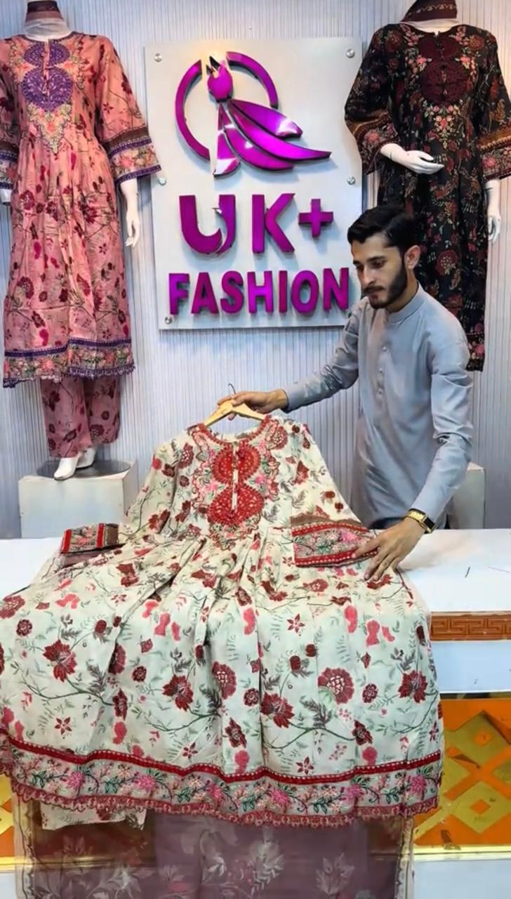 Omal Frock Embroidered 3 Piece