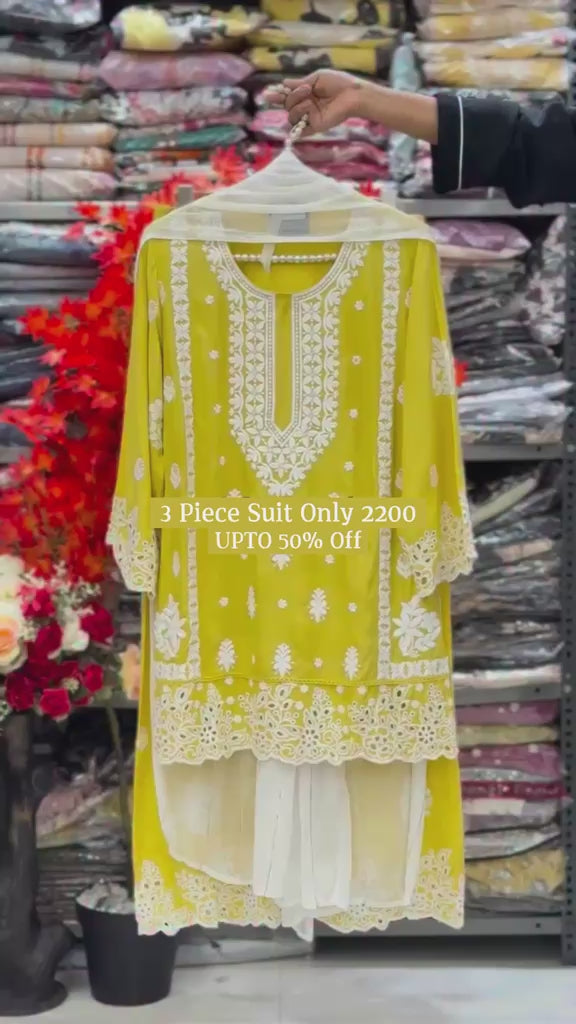 Chikankari Stitched 3 Piece Dress